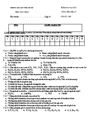Đề kiểm tra học kỳ I môn Hóa học Lớp 9 - Trường THCS Văn Nhân